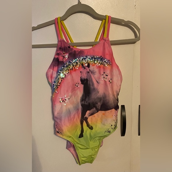 Wonder Nation Girls Unicorn One-Piece Swimsuit with UPF 50+, Size L (10-12) - Picture 1 of 4